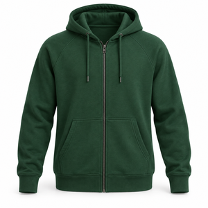 Men's Full <b>Zip</b> <b>Hoodie</b> with Drawstring Hood, Front <b>Pockets</b>, Ribbed Cuffs and Hem, Solid Color, Casual Streetwear Outerwear - Product Image 2
