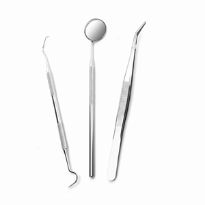 Juego de 3 piezas para examen dental: espejo dental, raspador tipo sierra y pinzas dentales. Instrumento manual con certificación CE Clase I. - Product Image 2