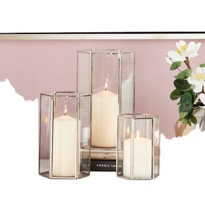 Ensemble de 3 porte-bougies hexagonaux en métal avec panneaux en verre pour la décoration de la maison, porte-bougies à pilier, cadre en acier durable - Product Image 6