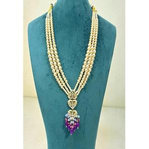 Magnifique ensemble de collier en laiton plaqué or de haute qualité, aspect perle, style Ahemdabadi Kundan, pour femmes, cadeau pour mariage et soirée - Product Image 1