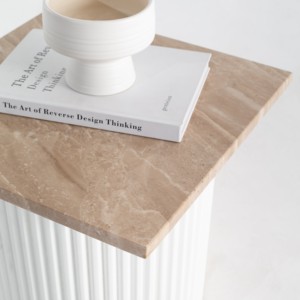 Mesa Auxiliar Marrón Vandana Orion Sierra Brecia con Base de Madera Blanca, Diseño Moderno - Product Image 5