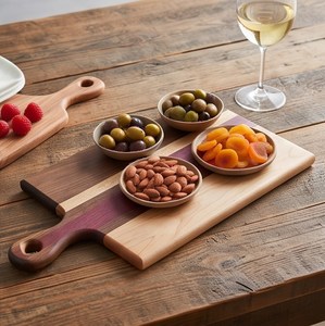Natural <b>Wood</b> Chopping Board Set with Handle Rectangular Striped Cutting Boards 2 <b>Piece</b> - Product Image 2