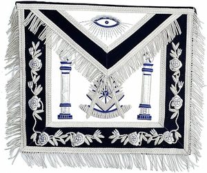 Tablier de maître de la couture, brodé main avec fils de bullion et franges argentées, en velours et similicuir - Product Image 1