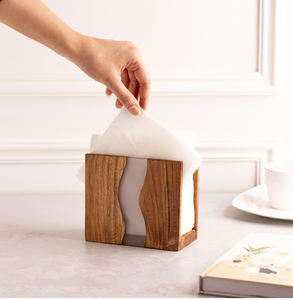 Porte-serviettes en bois massif et résine époxy colorée pour la décoration de table de cuisine et d'hôtel, accessoires de rangement pour serviettes en papier à vendre - Product Image 5