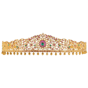 Gold Vadanam Women's Casual Style Flower Design Oxidized Polish Fashion Body Jewelry with Crystal & Rhinestone for Wedding - Product Image 2