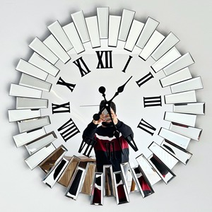 Stylish Round Mirror <b>Wall</b> <b>Clock</b> With Roman Numbers And Reflective Glass Panels Perfect For Contemporary Home <b>Decor</b> From India - Product Image 1