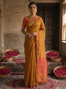 Sari décontracté en coton imprimé ethnique avec chemisier, séchage rapide, toutes saisons, coupe classique - Product Image 4