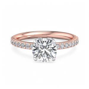 Bague de fiançailles en or avec diamant de laboratoire taille ronde, halo caché et pavé, solitaire, certifiée IGI - Product Image 3