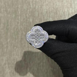 Anillo de Moissanita con Diseño de Trébol, Plata de Ley 925 con Baño de Rodio, Estilo Hip Hop, Corte Baguette, para Hombre, Regalo de Compromiso o Boda - Product Image 3