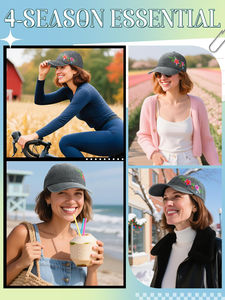 Gorra de Béisbol Bordada con Diseño Floral Vornex Industry, Gris, de Algodón, 6 Paneles, Ajustable, Unisex, Casual, para Primavera/Verano - Product Image 3