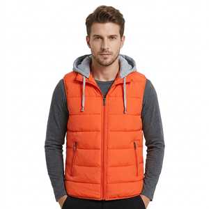Gilet matelassé orange pour homme, col montant, fermeture éclair, rembourrage en duvet, coupe-vent, vêtement d'extérieur d'hiver, personnalisable, haute qualité, Bangladesh - Product Image 3