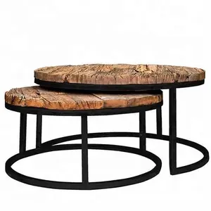 빈티지 앤티크 스타일 재활용 환경 친화적 철도 침목 목재 가구 세트 2 중첩 커피 테이블