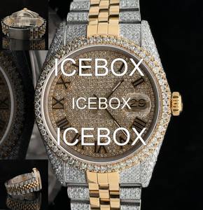 Reloj de Pulsera con Caja Redonda de Acero Inoxidable, Esfera de Cristal, Totalmente Adornado con Moissanita, Resistente al Agua 10 Bar, Cierre de Pulsera - Product Image 1