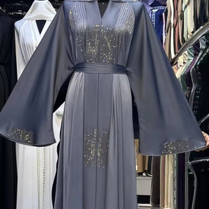 Abaya d'été tendance, style Dubaï, ornée de perles et de sequins, à manches longues, traditionnelle musulmane, faite à la main, pour mariage, respirante, col en V pour femme - Product Image 1