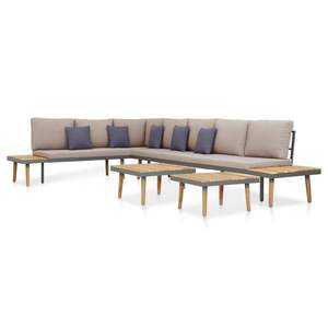 Ensemble de salon de jardin en bois d'acacia massif brun et gris avec structure en acier et polyester, mobilier d'extérieur durable - Product Image 2