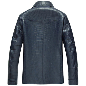 Veste en cuir PU noir pour homme, effet crocodile, col rabattu, fermeture éclair, coupe ajustée, style motard, pour l'automne - Product Image 6