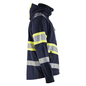 High Visibility Safety <b>Jacket</b> Class 2 Waterproof Reflective <b>Work</b> <b>Jacket</b> with Hood and Pockets Navy Blue with Lime Green Stripes - Product Image 5