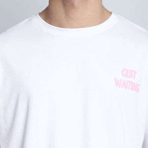 Camiseta de Algodón Blanca para Hombre con Estampado 'Quit Waiting' en Rosa en la Espalda, Camisa Casual de Manga Corta, Transpirable, de Popelina, para Verano - Product Image 6