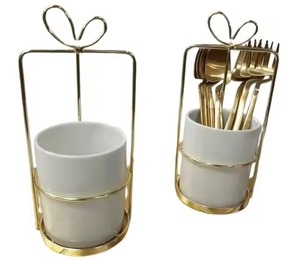 Luxury Finished Golden Wood Metal Stand Double Tier Modern Luxury Eco-Friendly Adjustable Cutlery Holder <b>Kitchen</b> Storage <b>caddy</b> - Product Image 1