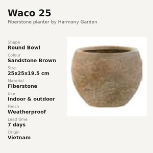 Waco 25 Pot rond en Fiberstone Grès Brun 25x25x19.5cm Petit pot de fleurs intérieur/extérieur résistant aux intempéries Vietnam - Product Image 3