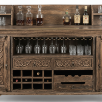 Mueble Bar de Madera Maciza Tallada a Mano, Estilo Antiguo, Ecológico, de Excelente Calidad, Marca Ravish Roses, para Uso en Hogar y Hotel, Suministro Mundial