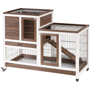 Casetta per Conigli in Legno di Abete Massiccio con Ruote, Vassoio Rettangolare Rimovibile, Arredamento per Animali Domestici, per Pollaio, Marrone - Product Image 1