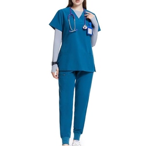 Women's Blue <b>Scrub</b> <b>Set</b> V-Neck Top With Pockets And Matching Pants Hospital Uniforms - Product Image 2
