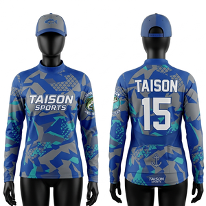 Maillot de pêche pour femmes, premium, 180 gsm, polyester et élasthanne, respirant, anti-humidité, empiècements camouflage marron, sublimation par transfert thermique, logo personnalisé - Product Image 5