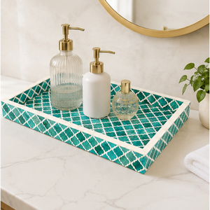 Creative Quality Bone Inlay Serving Tray <b>Moroccan</b> Pattern Decorative Green Resin Tray for Coffee Table and Ottoman Home <b>Decor</b> - Product Image 3