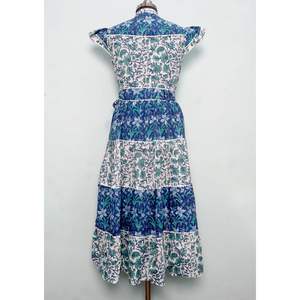 Vestido Mini de Verano con Estampado Floral, Cuello Redondo, Manga Corta, Tejido de Algodón Orgánico Cómodo, Detalle de Botones, Estilo Casual de Playa Hindú - Product Image 6