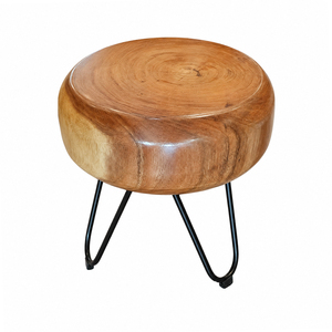 Tabouret Aruna en bois de Suar massif, style moderne rustique, avec pieds en fer, qualité export, pour café, hôtel, salon, vente en gros, export. - Product Image 2
