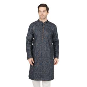 Conjunto de Kurta de Diseñador para Novio, Azul, Bordado, Satinado, TMEN03-03-S - Product Image 2