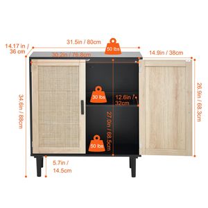 Mobiletto in Rattan con Ripiani Regolabili e 2 Ante Magnetiche, Credenza per Ingresso, Corridoio e Cucina - Product Image 2