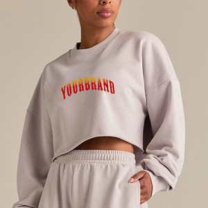 Sweat-shirt surdimensionné côtelé à col ras du cou pour femme, avec logo personnalisé, imprimé graphique, décontracté, uni, en coton côtelé - Product Image 1