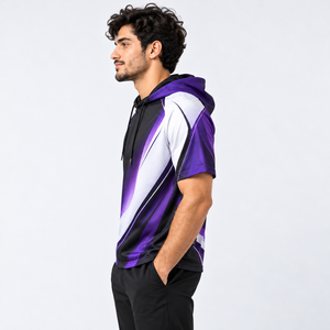 Mens casual sublimation <b>hoodies</b> designed with <b>short</b> <b>sleeves</b> colorful prints and breathable construction for modern - Product Image 2
