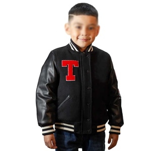 Veste de baseball varsity en laine imperméable et coupe-vent personnalisée pour enfants garçons, hiver automne, bomber brodé sur le devant à capuche - Product Image 5