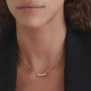 สร้อยคอจี้แบบแท่ง ประดับเพชรทรงกลมเจียระไนแบบ Bezel Set เพชรเพาะเลี้ยงแบบ Solitaire สำหรับใส่ทุกวัน เครื่องประดับชั้นดี ทองคำแท้ 14K 18K จากผู้ผลิต - Product Image 2