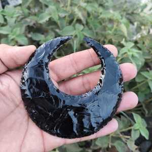 Escultura de Luna de Obsidiana Negra, Piedra Semipreciosa Pulida, Artesanía de 100 mm, Pieza de Arte Decorativa - Product Image 4