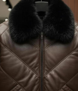 Veste pour homme avec col en fourrure de renard véritable, style élégant, coupe ajustée, personnalisable, toucher doux, veste en cuir véritable de haute qualité - Product Image 4