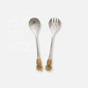 Thép Không Gỉ Salad Server Với Brass Embossed Dứa Thiết Kế End Handmade Dài Rơm Phong Cách Xử Lý <span class=keywords><strong>Flatware</strong></span> Salad Server Set - Product Image 4