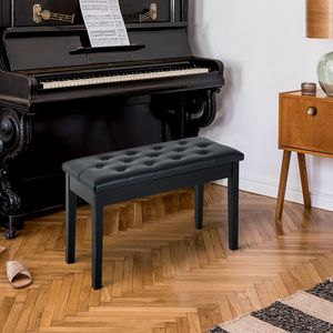 Panca per pianoforte tradizionale in legno di betulla per 2 persone con imbottitura in similpelle nera - Product Image 4