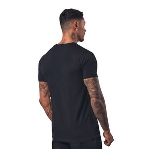 Camiseta de entrenamiento con estampado tonal negra para hombre, cuello redondo, manga corta, atlética, para gimnasio, entrenamiento, fitness, ropa deportiva informal, ropa deportiva - Product Image 1