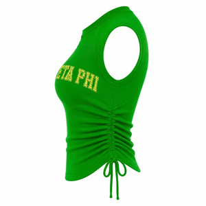 Chi Eta Phi Sorority Women's Bling <b>Rhinestone</b> Ribbed Tank <b>Top</b> Ruched Side Crew Neck Raglan Cap Sleeve Casual Crop <b>Top</b> - Product Image 5