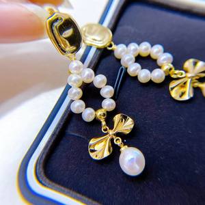 Xiaoxiang Fengyun Retro Elegant Freshwater Pearl Dangle <b>Earrings</b> Butterfly <b>Knot</b> Design with Color Preserving Material - Product Image 1