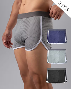 Men Ice Silk Boxer Shorts Breathable Mesh Boxer Briefs Mid Rise Loose Waist 3 Pack Lounge Underwear - Product Image 2
