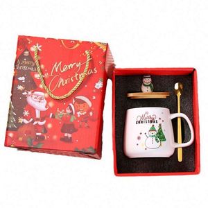 New Year Christmas Santa Pharmacy Drugstore Promotion Gift Set Cartoon Ceramic Cup With Lid and Spoon for <b>Mugs</b> Collection - Product Image 1