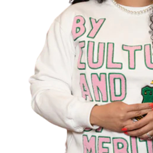 AKA Sorority Inc By Culture and By Merit Sweat-shirt blanc en chenille pour femme, haut à col rond brodé de lettres grecques, de qualité supérieure - Product Image 6