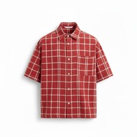 Kemeja Pria Musim Gugur Bernapas Bermotif Kasual Lengan Pendek Kerah Turun Bahan Rajut Katun/Spandex Reguler 180g Single