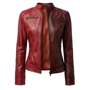Chaqueta de motociclista negra con cuello alto y manga larga para mujer - Product Image 4