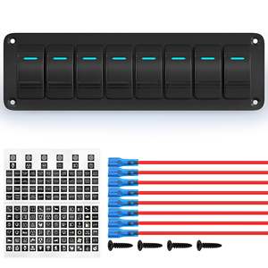 Nouveau panneau de commutateurs à bascule 8 gangs 8,46x2,06 pouces avec LED bleues sur aluminium et câblage pré-établi pour usage automobile - Product Image 1